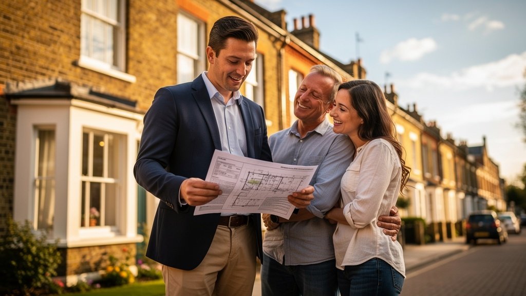 Surveyor explaining lease extension options to Chiswick flat owners